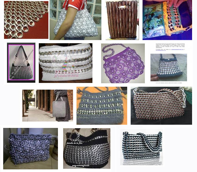 Artculos hechos de anillas de latas. Bolsos